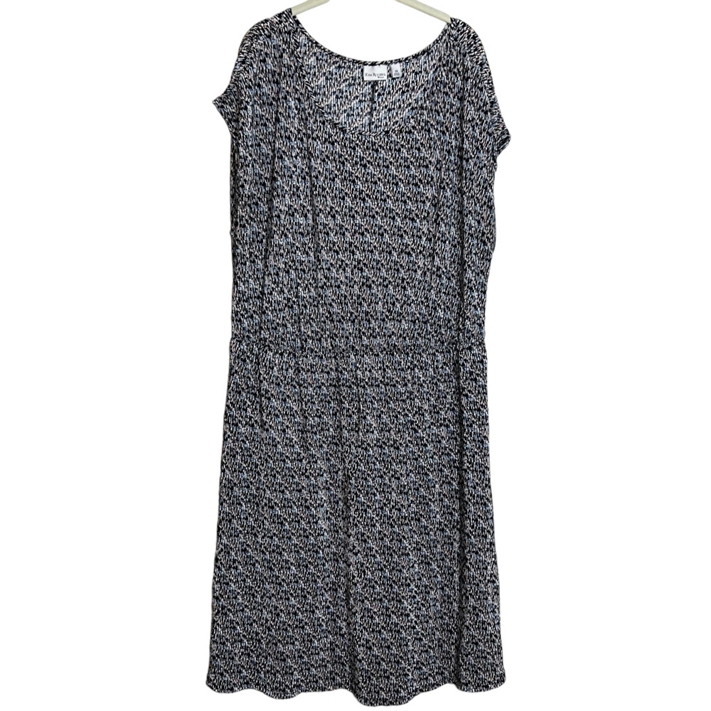 Kim Rogers Womens Midi Dress Size 2X Blue Multicolor Stretchy Knit Cap Sleeves